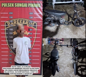 Pelaku Pencurian Sepeda Motor dan Pemilik Senjata Tajam Diamankan Polsek Sungai Pinang